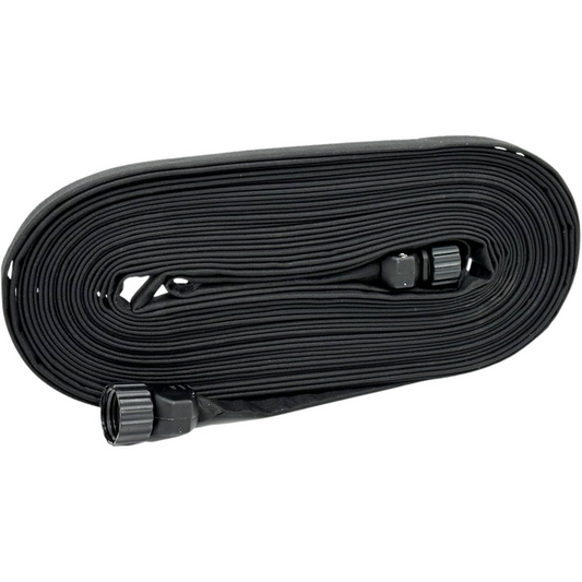 5/8 inch x 50 foot black flat weeper hose with male and female GHT end fittings