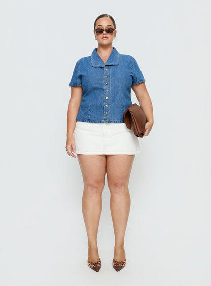 Ellix Button Up Top Blue Denim Curve