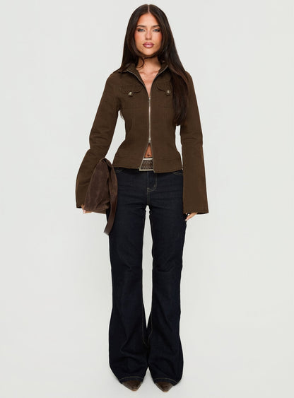 Kelehan Long Sleeve Zip Front Jacket Stonewashed Brown