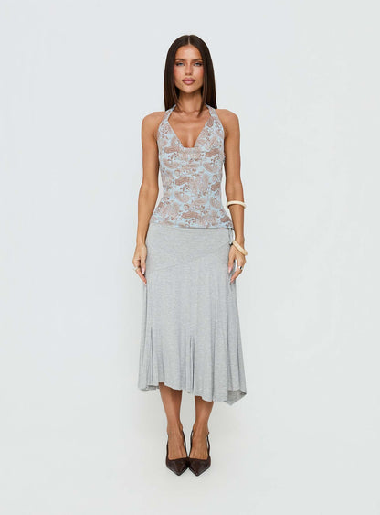 Xiomara Cowl Halter Top Blue Paisley