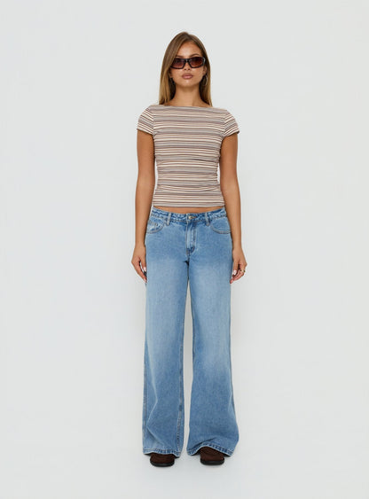 Nyren Low Back Boatneck Top Multi Stripe