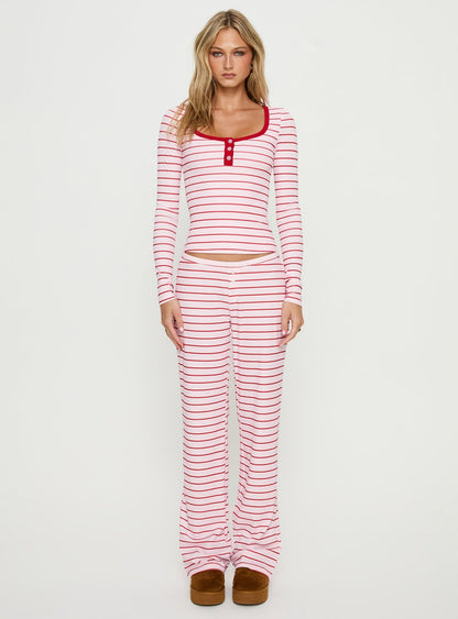 Slumber Party Sleep Long Sleeve Top Pink Stripe