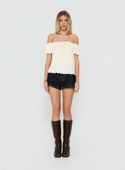 Stars Hollow Babydoll Off Shoulder Top Cream