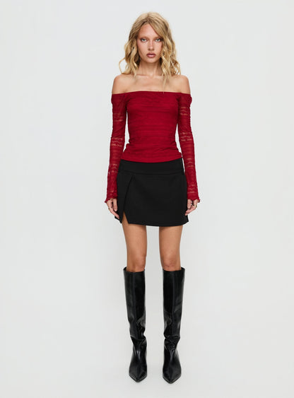 Deyci Lace Off Shoulder Top Red