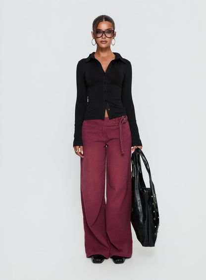 Solina Long Sleeve Collared Top Black