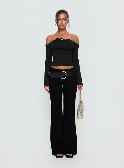 Mansa Off Shoulder Buckle Detail Top Black