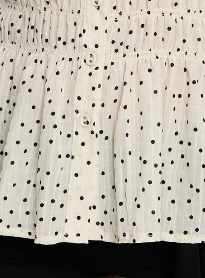 As You Are Shirred Halter Top Cream Polka
