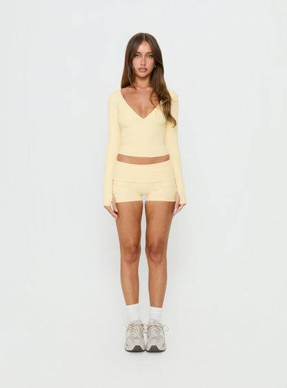 New Horizons Long Sleeve V Neck Top Butter Yellow
