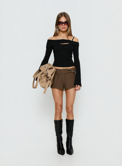 Elyana Layered Cut Out Long Sleeve Top Black