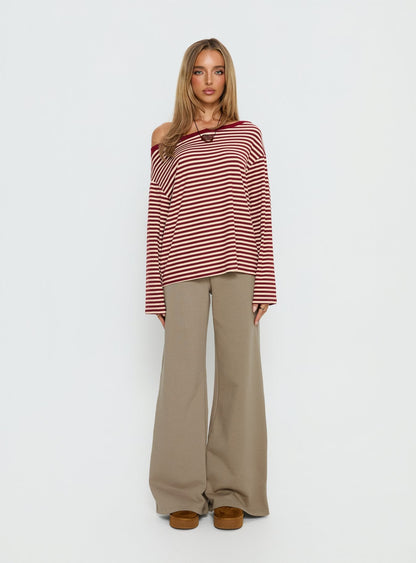 Ralyssa Off Shoulder Long Sleeve Top Red Stripe