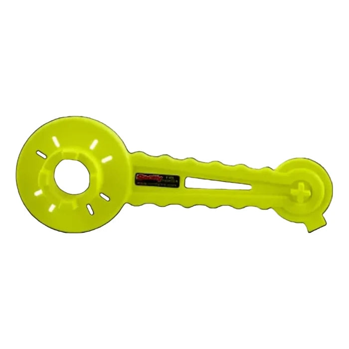 High visibility yellow Scotty Firefighter 4578-YF-61 Drum and Pail Wrench with 61 mm insert and mounting bracket