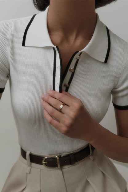 Ribbed Fitted Polo Sweater