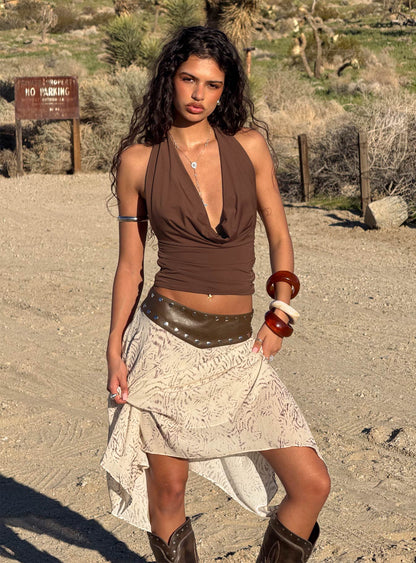Remarkable Plunged Cowl Neck Top Brown