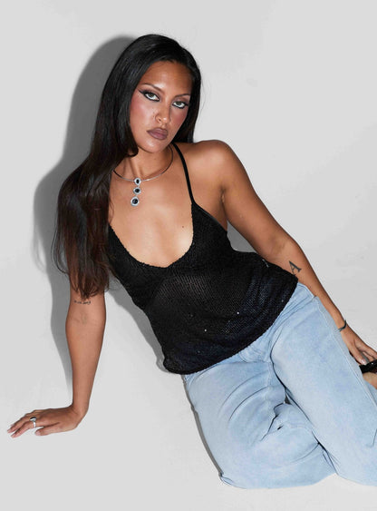 Opaline Sequin Cami Top Black
