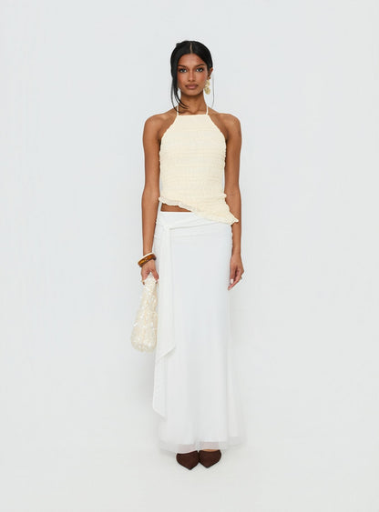 Stairway To Heaven Shirred Asymmetrical Halter Top Cream