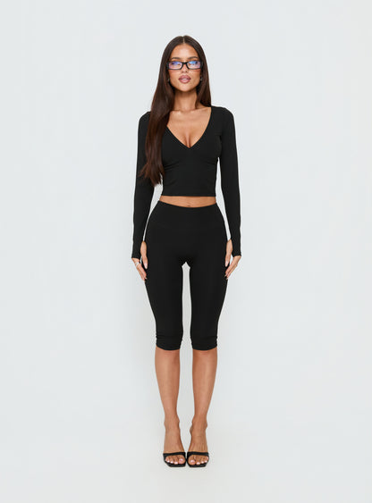 New Horizons Long Sleeve V Neck Top Black