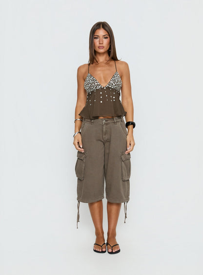 Vinton Button Detail Cami Top Mocha