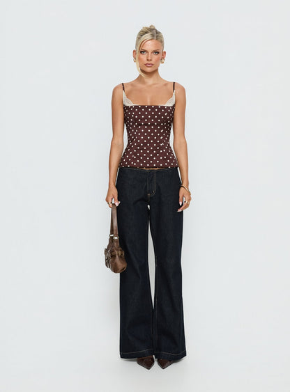 Renaissance Corset Lace Top Brown Polka