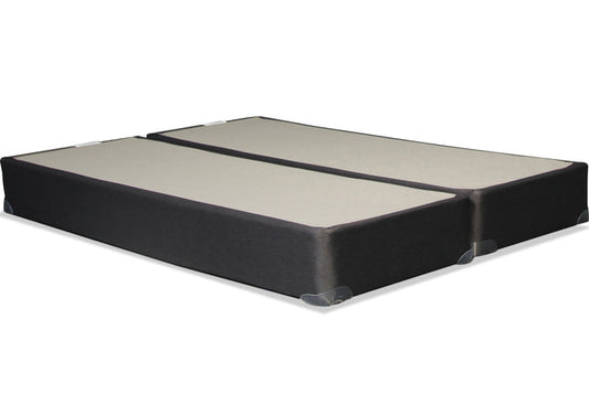 9-inch boxspring with black upholstered base and beige top panels, corner detail
