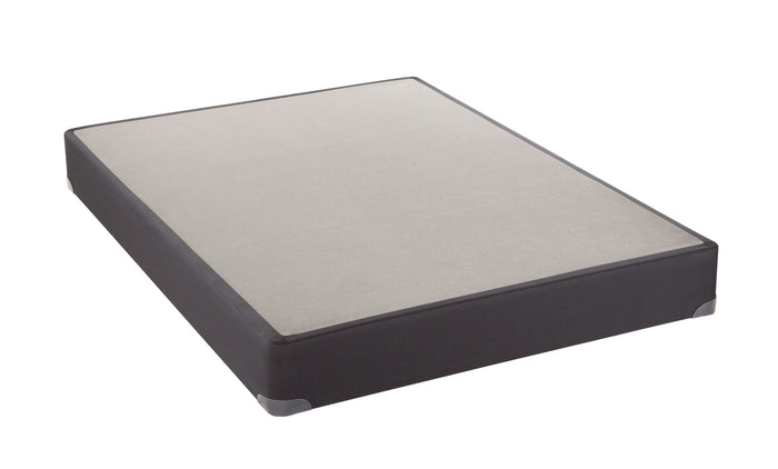 9-inch boxspring with beige top and black upholstered base, top corner angle