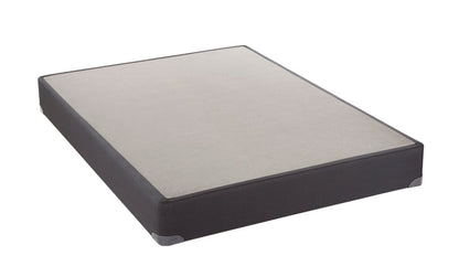 9-inch boxspring with beige top surface and black upholstered frame, side perspective