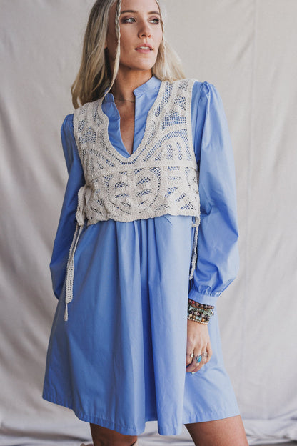 Sweet Edge Crochet Vest Tunic Dress - Light Blue