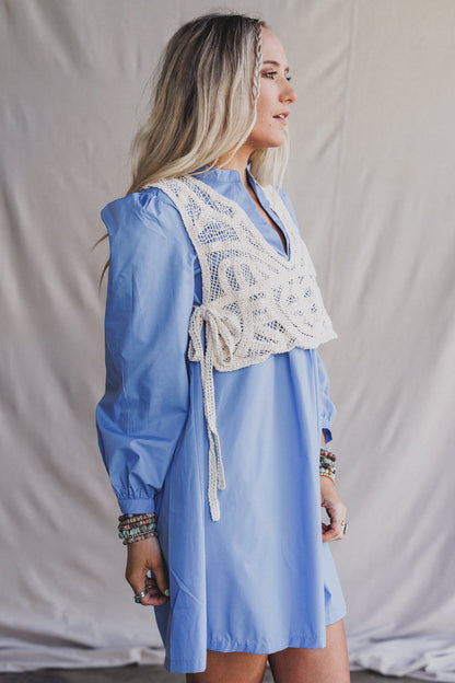 Sweet Edge Crochet Vest Tunic Dress - Light Blue
