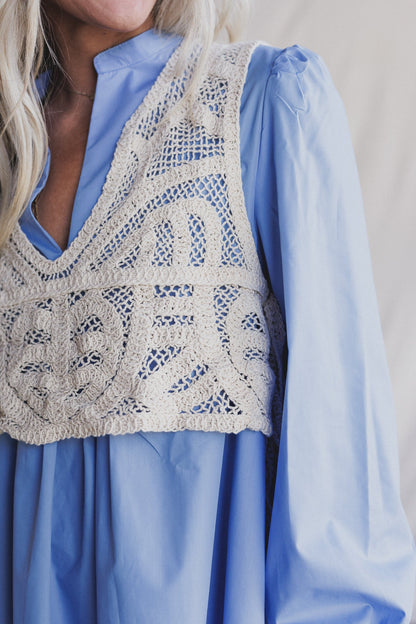 Sweet Edge Crochet Vest Tunic Dress - Light Blue