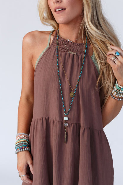 The Nest Scarlett Baby Waffle Tiered Maxi Dress - Mocha