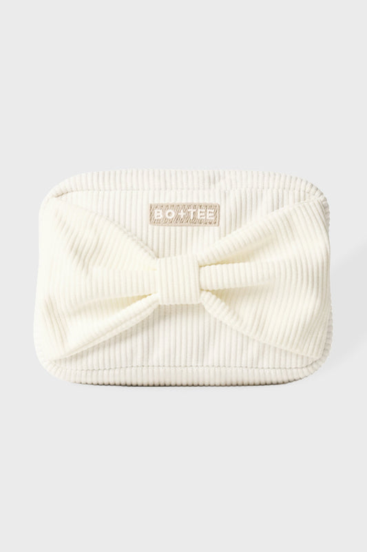Corduroy Bow Makeup Bag in Coconut