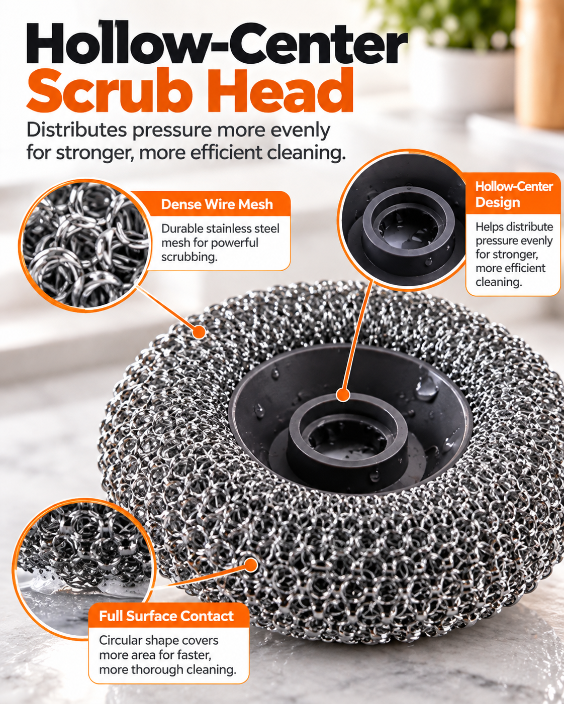 Soap Dispensing Pot Brush, Detachable Stainless Steel Scrubber, Non-Scratch for Burnt Grease, Pots, Pans & Sinks