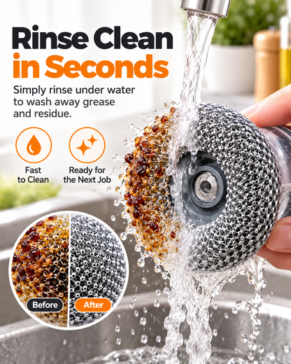 Soap Dispensing Pot Brush, Detachable Stainless Steel Scrubber, Non-Scratch for Burnt Grease, Pots, Pans & Sinks