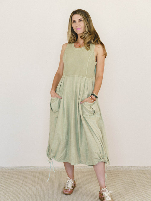 Jungle Beat Cargo Maxi Dress - Sage