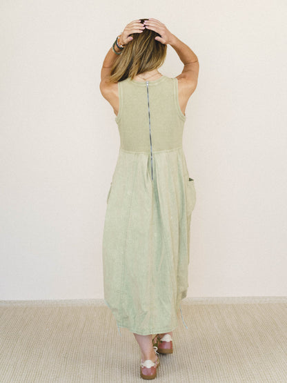 Jungle Beat Cargo Maxi Dress - Sage
