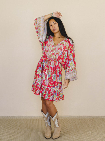 Dreamy Doll Printed Dress - Coral