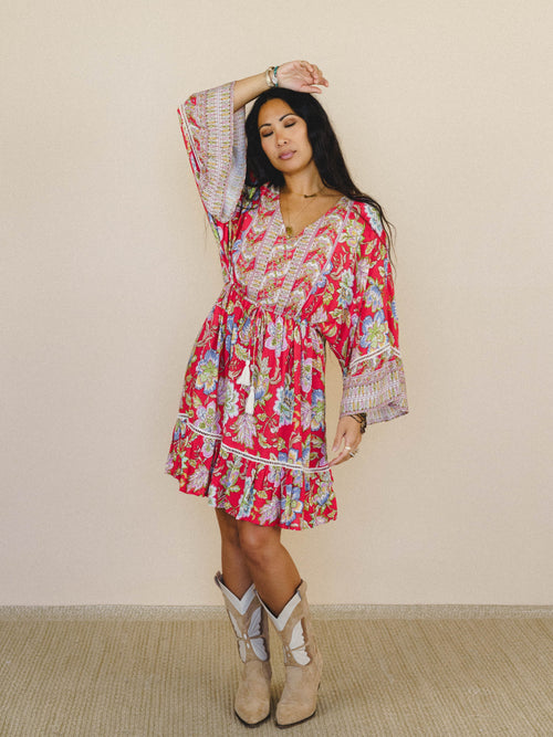 Dreamy Doll Printed Dress - Coral