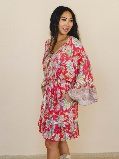 Dreamy Doll Printed Dress - Coral