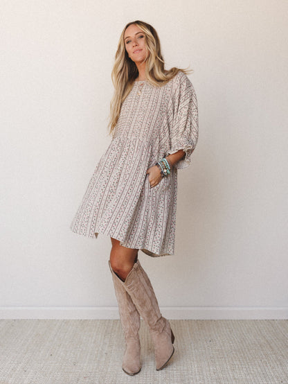 Quinn Puff Sleeve Mini Dress Floral - Sage Grey