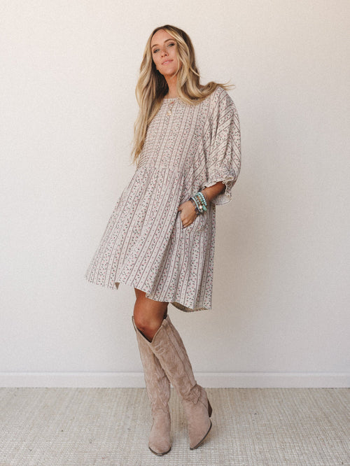 Quinn Puff Sleeve Mini Dress Floral - Sage Grey