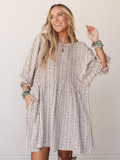Quinn Puff Sleeve Mini Dress Floral - Sage Grey