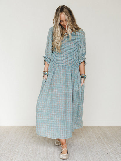 Quinn Puff Sleeve Maxi Dress - Faded Teal