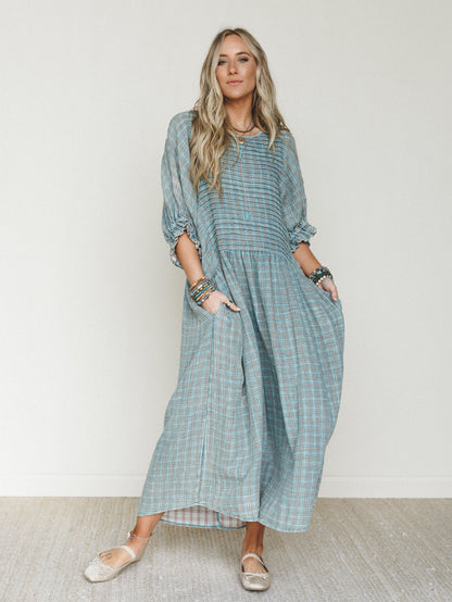 Quinn Puff Sleeve Maxi Dress - Faded Teal