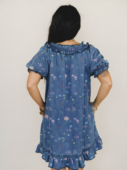 Lovely Petals Dress - Washed Denim