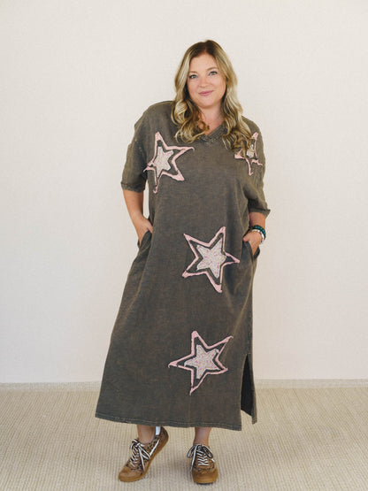 Golden Ray Star Maxi Dress - Ash