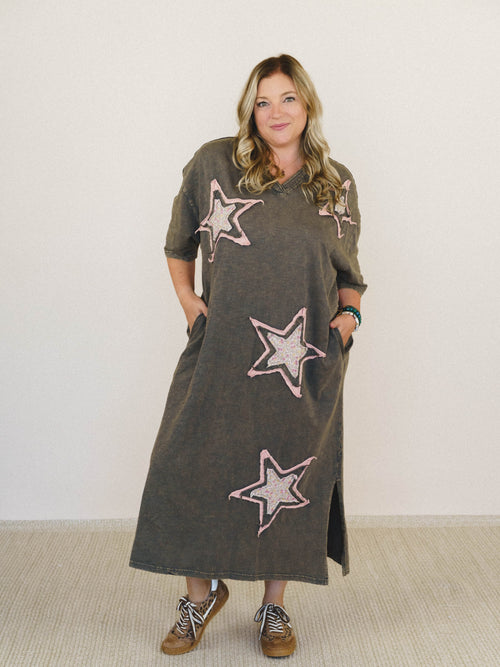 Golden Ray Star Maxi Dress - Ash