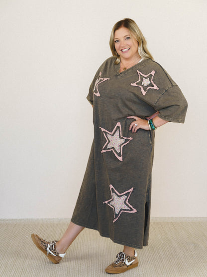 Golden Ray Star Maxi Dress - Ash