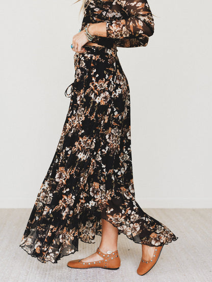 Let It Layer Floral Skirt - Black