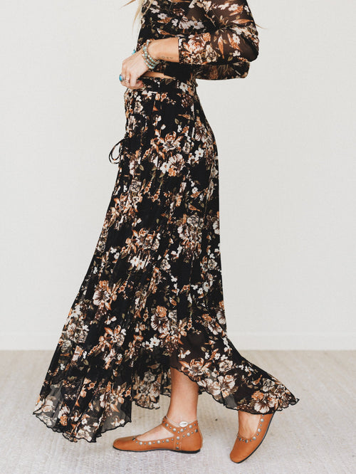 Let It Layer Floral Skirt - Black