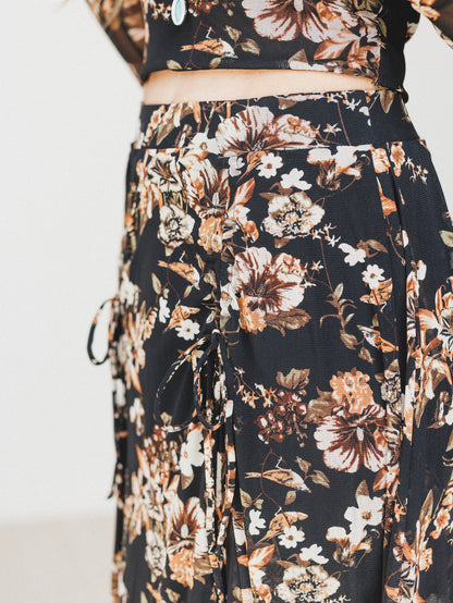 Let It Layer Floral Skirt - Black