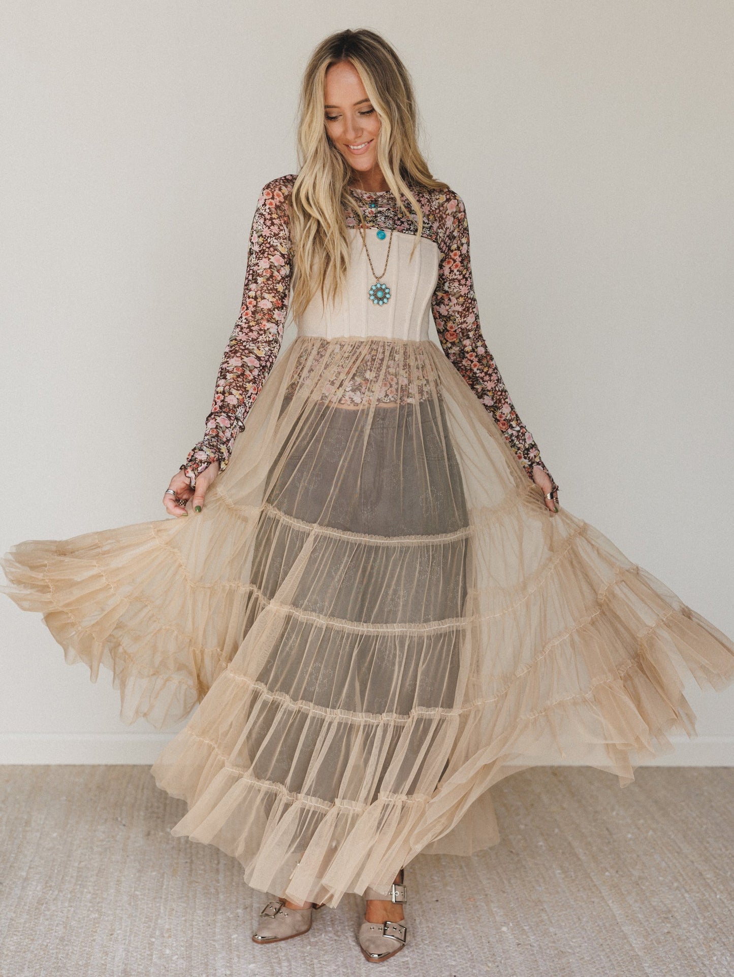 Blush Affair Tulle Maxi Dress - Sand